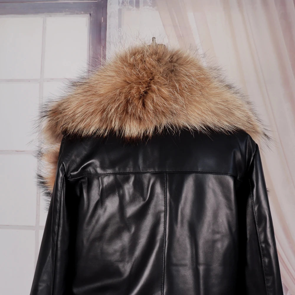 Genuine Leather Real Collar & Cuff Fur Coats