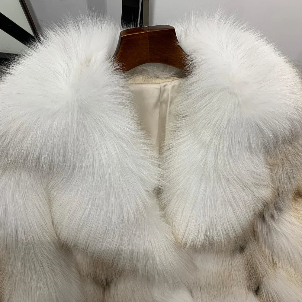 Pattern Real Fox Fur Coats X-Long Big Collar