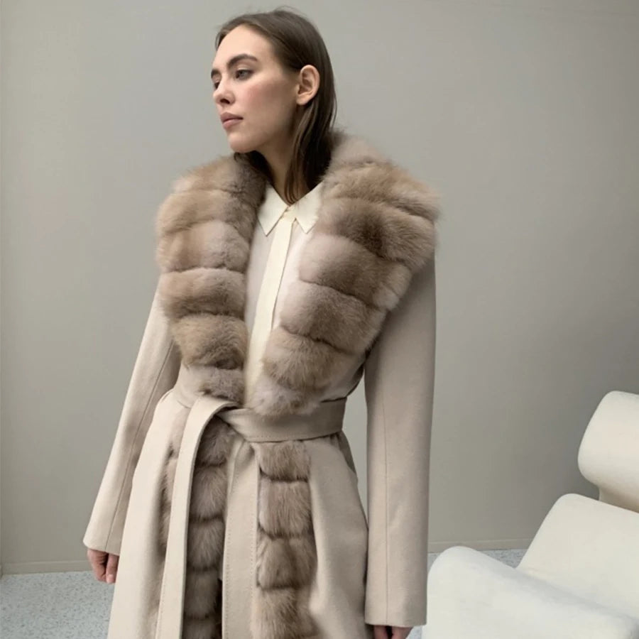 Cashmere Wool Coat Real Fur X-Long Coats