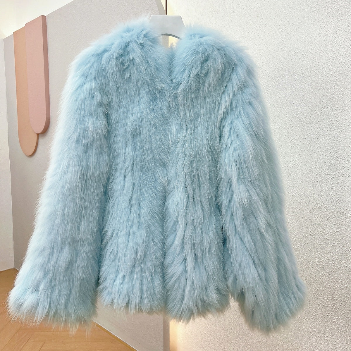 Luxury Knitted Hooded Bat Sleeved Real Fur Coats