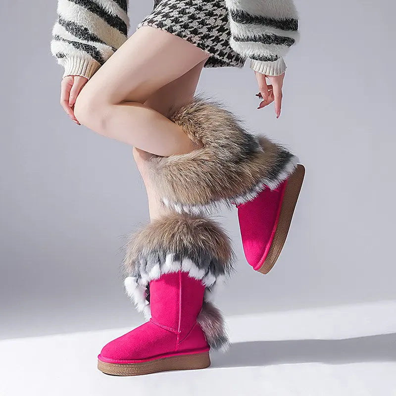 Genuine Leather Snow Boots Real Fur