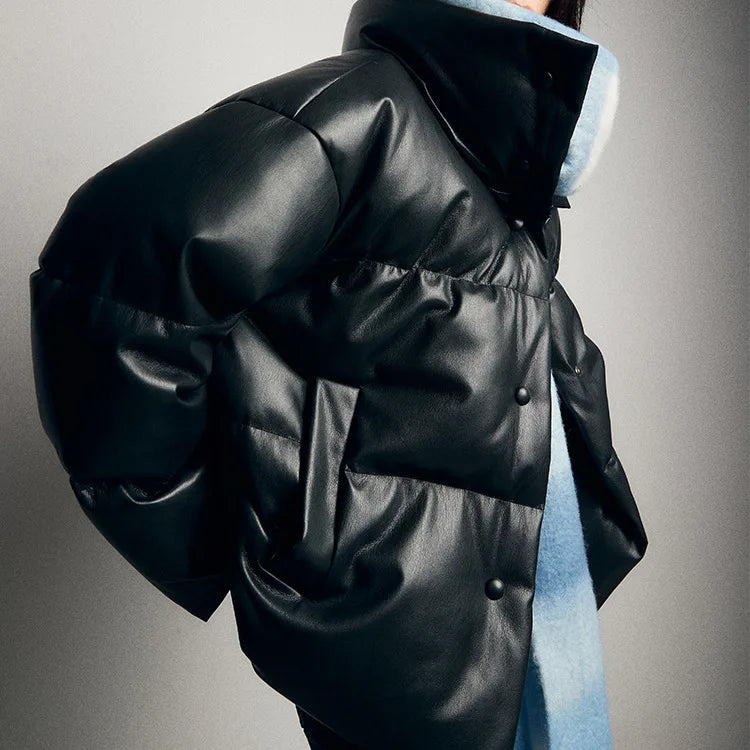 Genuine Leather Down Coat Winter Women Sheepskin Big Collar Design Loose Bread Clothes 90 Goose Down Coffe Short Jaqueta Puffer