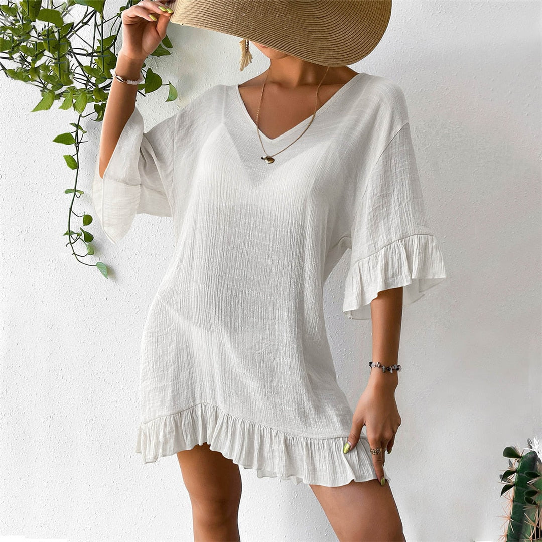 Butterfly Back Ruffled Half Sleeve Tunic Beach Cover Ups