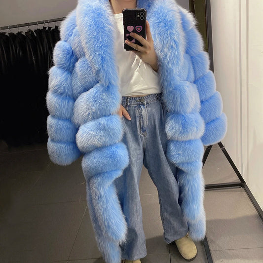 Real Fox Fur Coats Mid Length Tassel