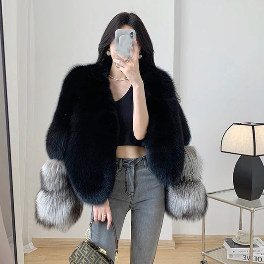 Two Tone Sleeve Real Fur Coats