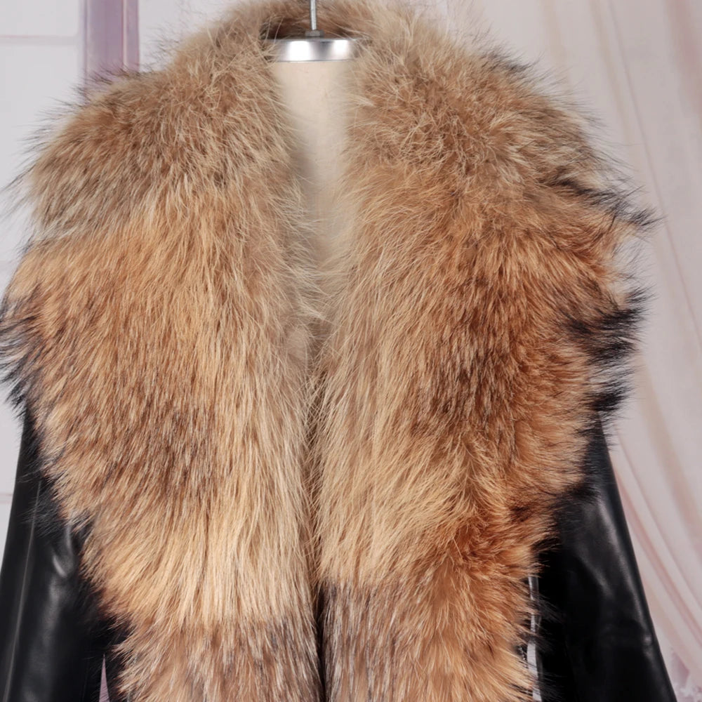 Genuine Leather Real Collar & Cuff Fur Coats