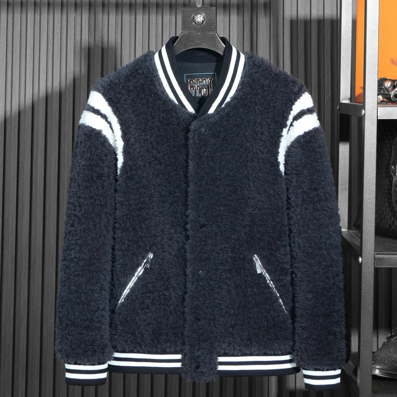 Cashmere Shearling Fur Baseball Wool Coats