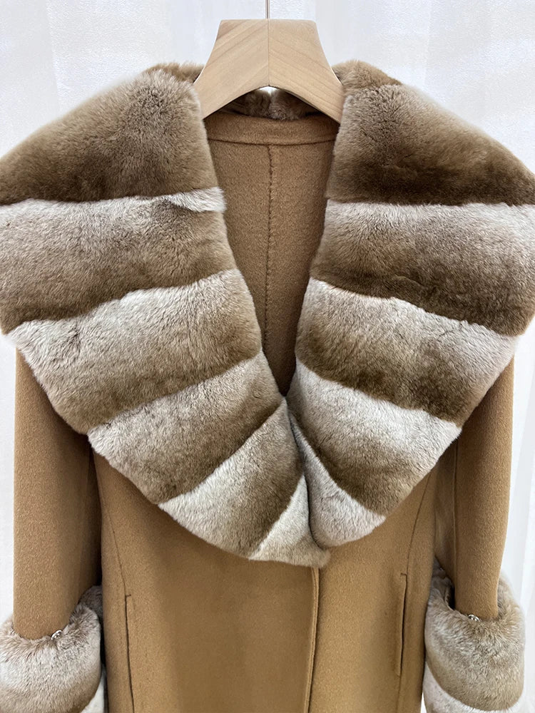 Long Cashmere Wool Coats Real Fur Collar & Cuffs