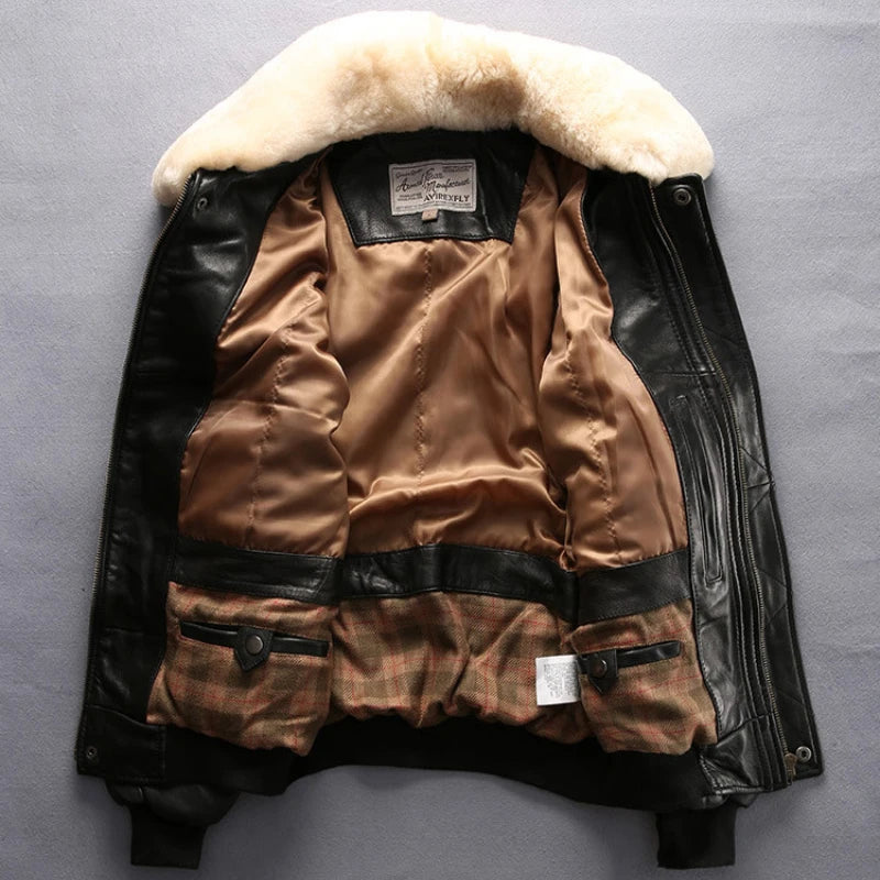 Genuine Leather Detachable Fur Collar AVIREX Jackets