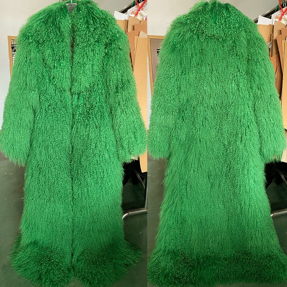 Real Mongolian Wool Fur Floor Length Coats