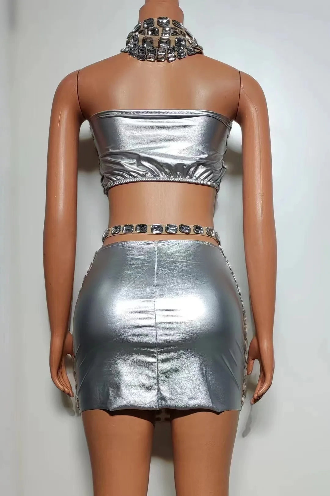 Big Rhinestone Crop Top & Mini Skirt Sets