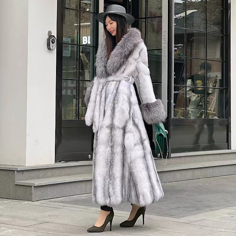 Real Fur Coats With Fox Lapel Collar & Cuffs