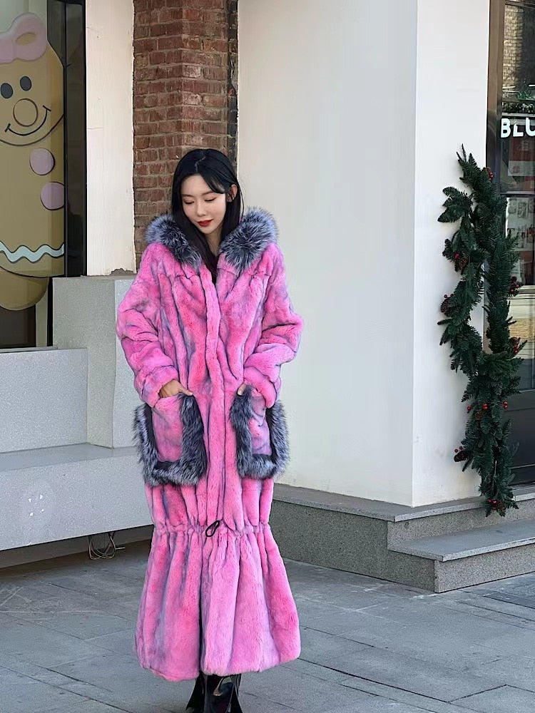 Real Fur X-Long Coats Real Fur Hood