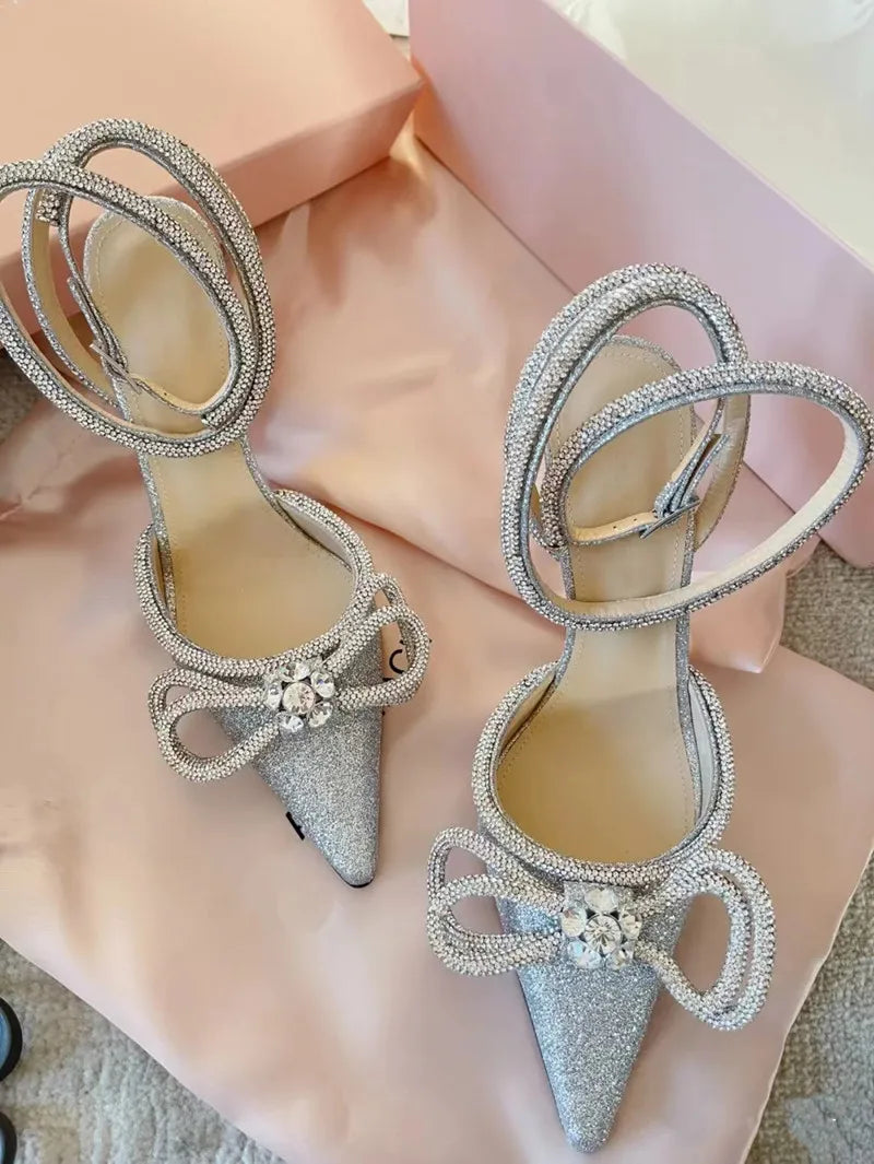 Crystal Ankle Strap Rhinestones Bowknot High Heels