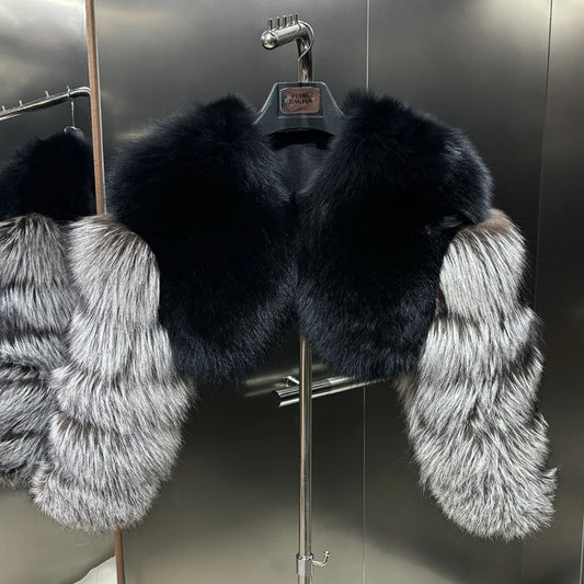 Two Tone Cropped Real Fox Fur Coats