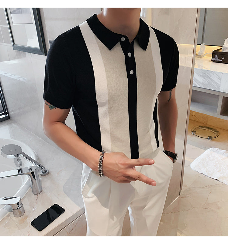 Knit Contrast Stripe Short Sleeve POLO Shirts