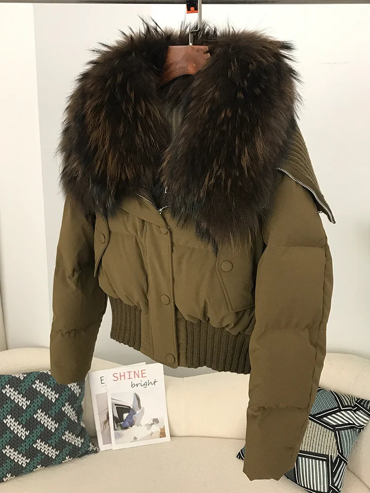 Real Fur Collar Duck Down Short Jackets