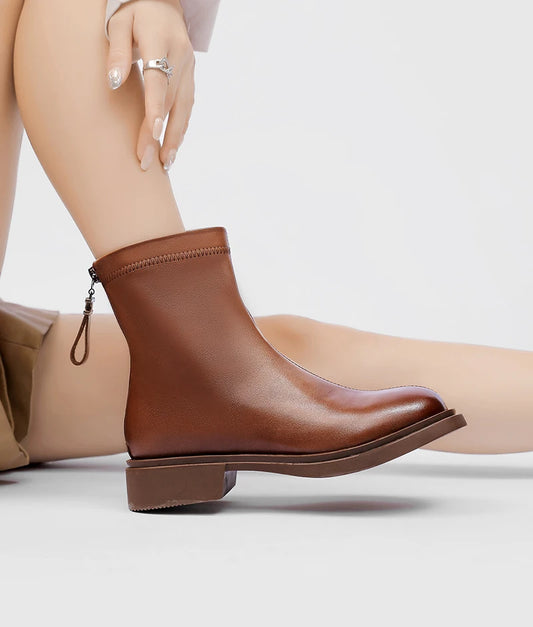 Soft Genuine Leather Ankle Boots Mid Heels Spring