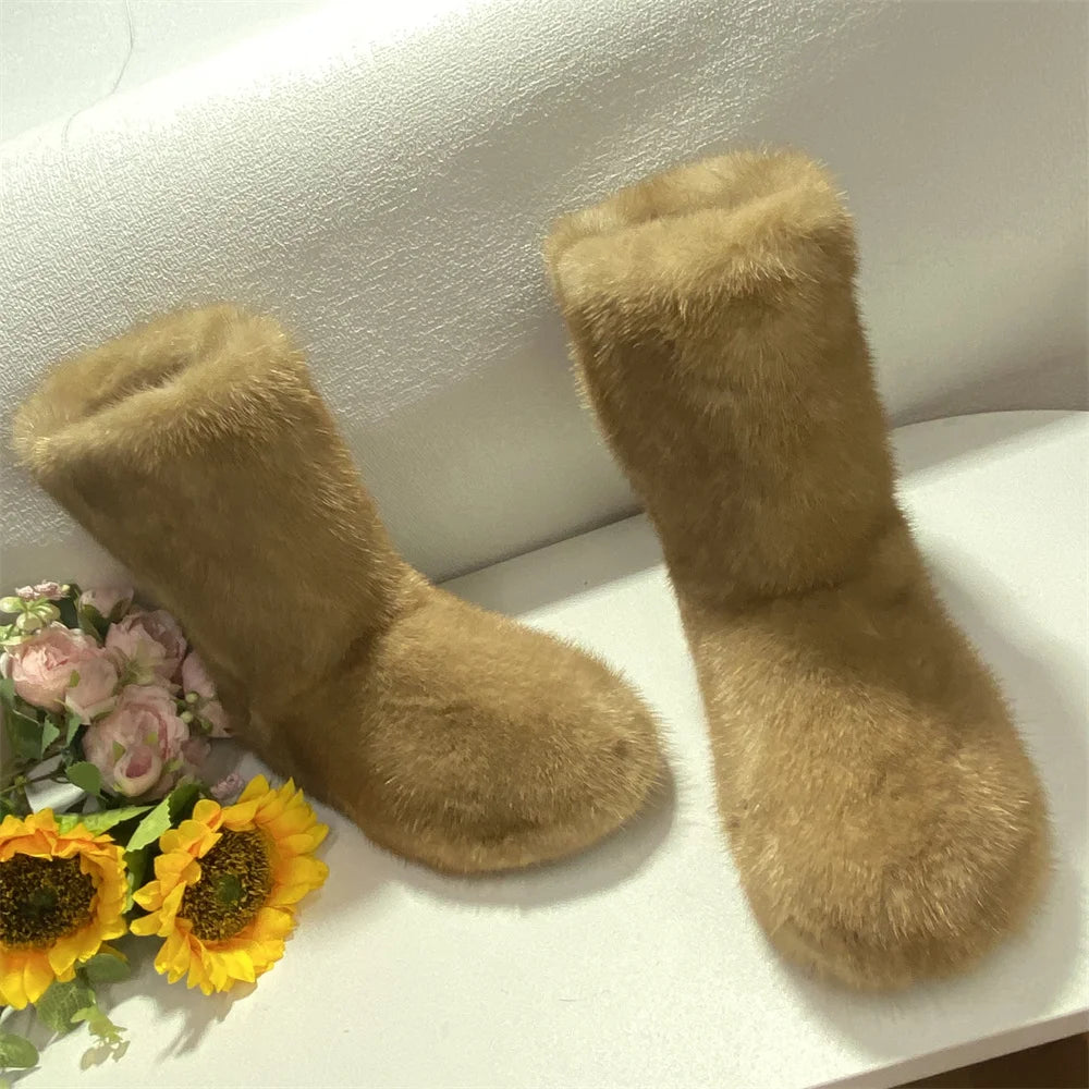 Real Mink Fur Boots Snow Boots