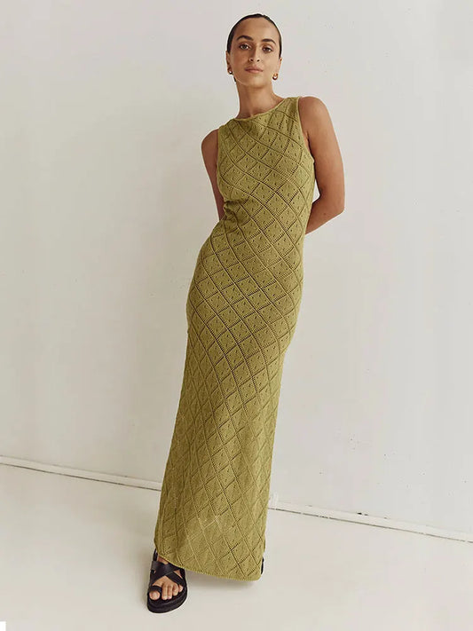 Knitted Hollow Sleeveless Maxi Dresses