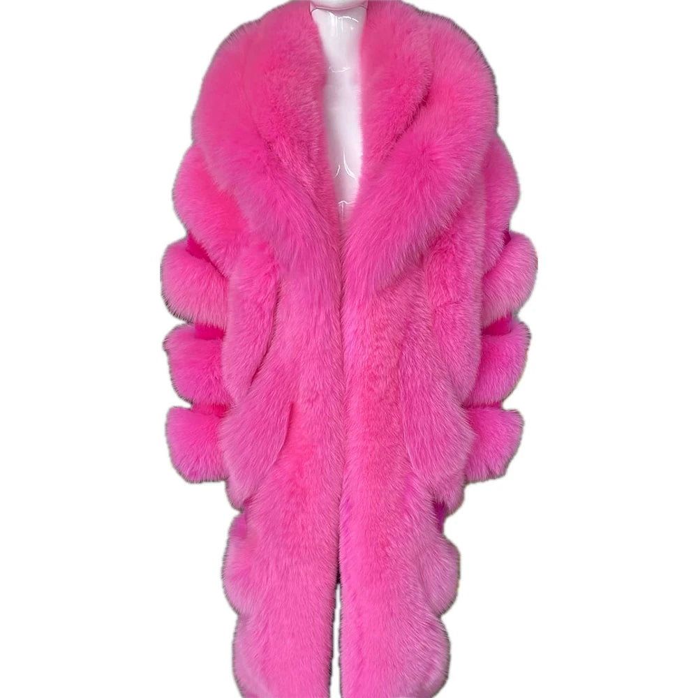 Luxury Pattern Long Real Fur Coats