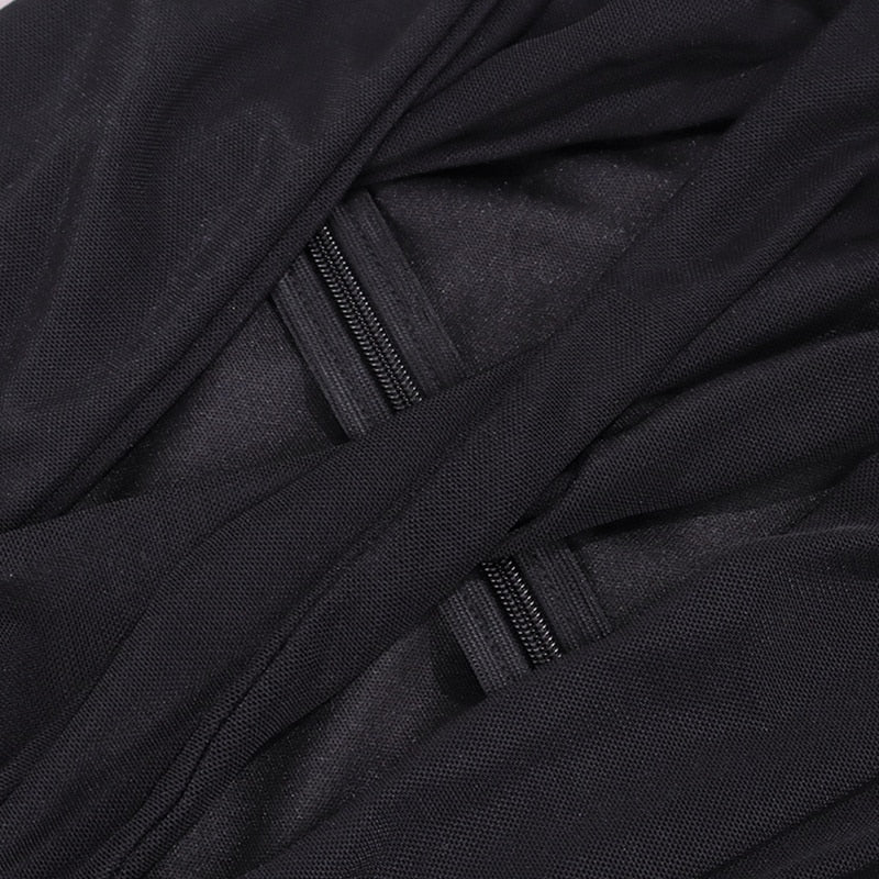 Mesh Sleeve Hollow Ruched Mini Dresses