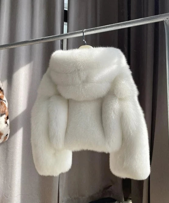 Luxury Natural Hooded Real Fox Fur Coats