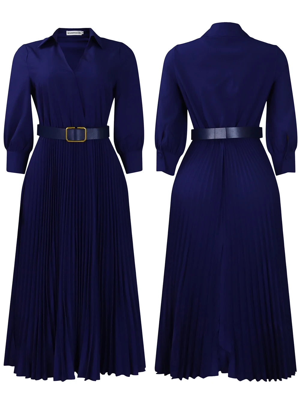 Deep V Sleeved Blouse Long Dresses & Belt