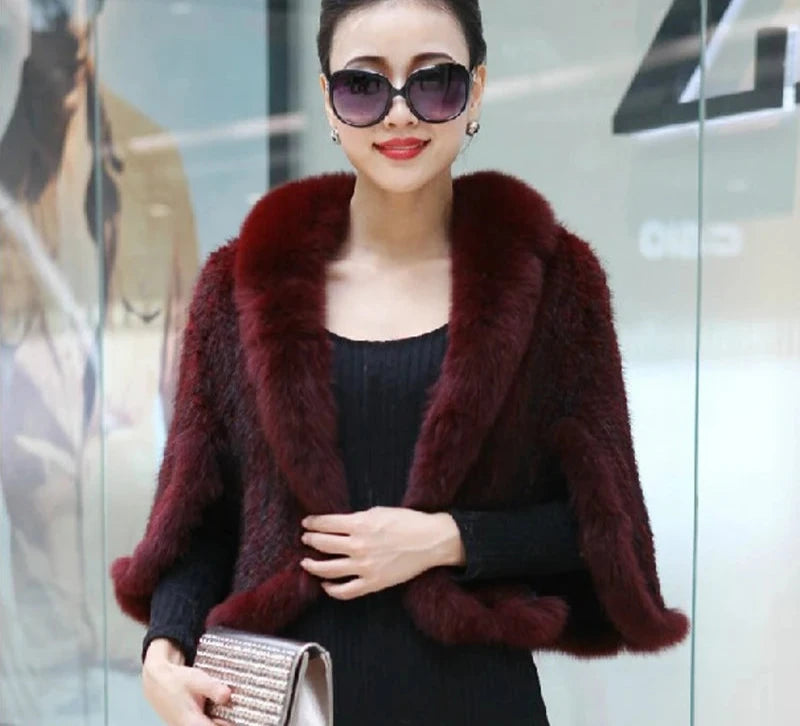 Knitted Real Mink Fur Shawl Fox Fur Collar