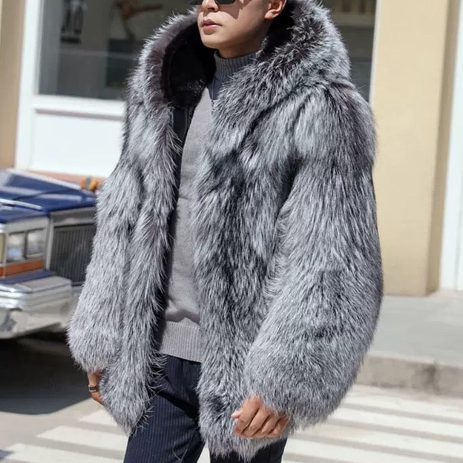 Real Sliver Fur Coat Hooded