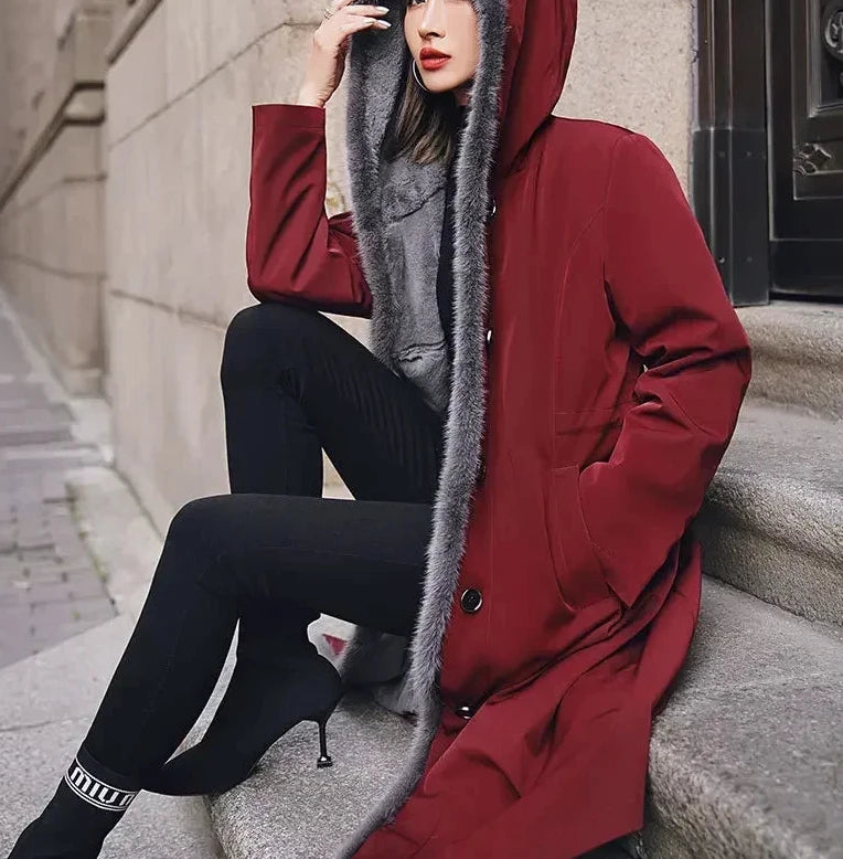 Long Fur Coats Mink Collar Parkas Real Fur Liner