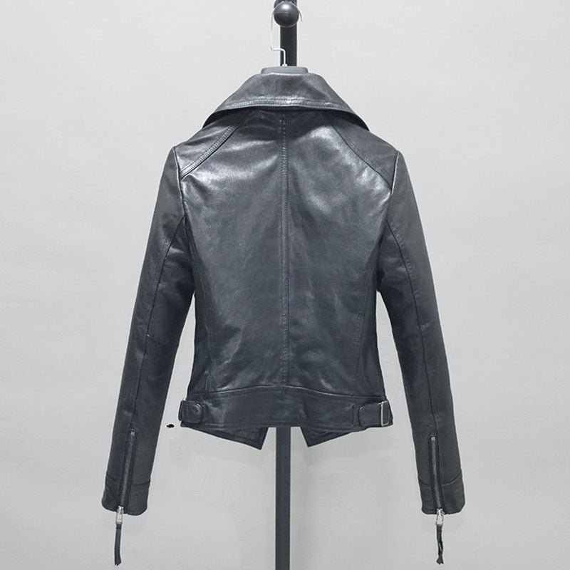 Genuine Leather Short Slim Moto Jacket