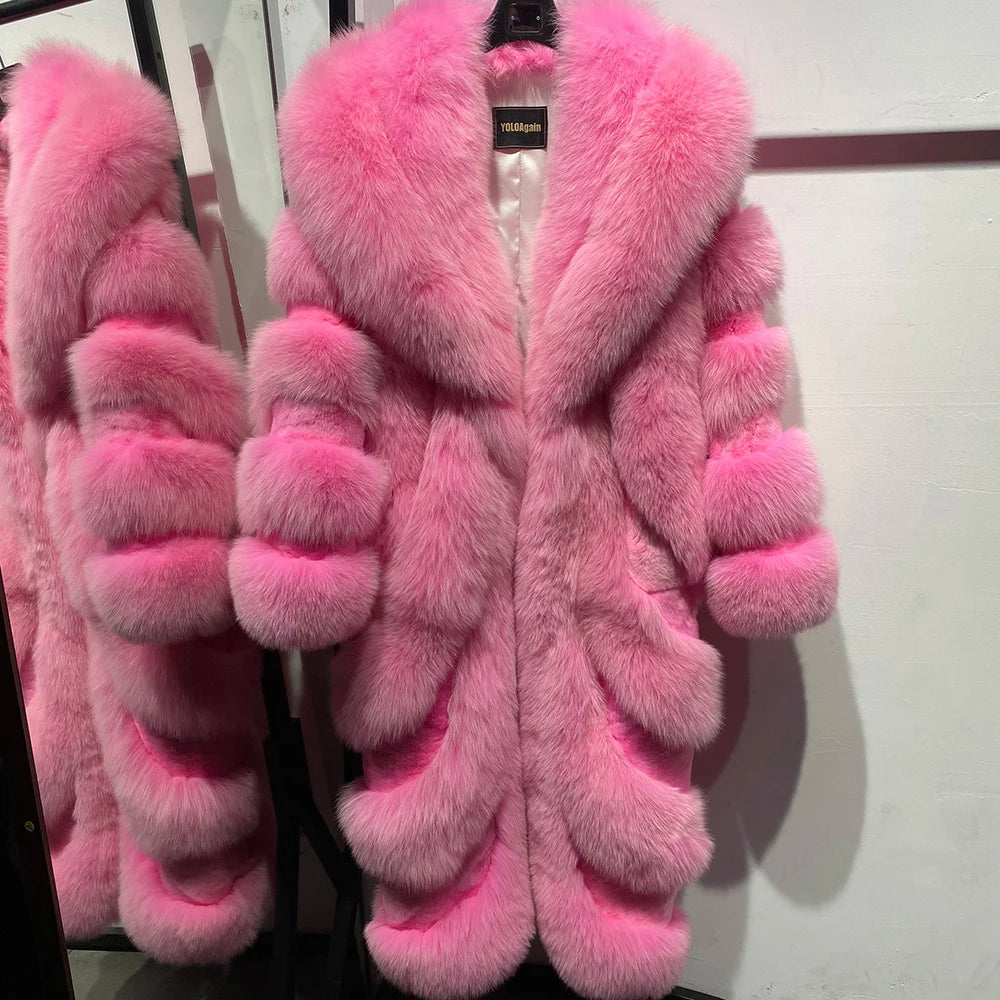 Luxury Pattern Long Real Fur Coats