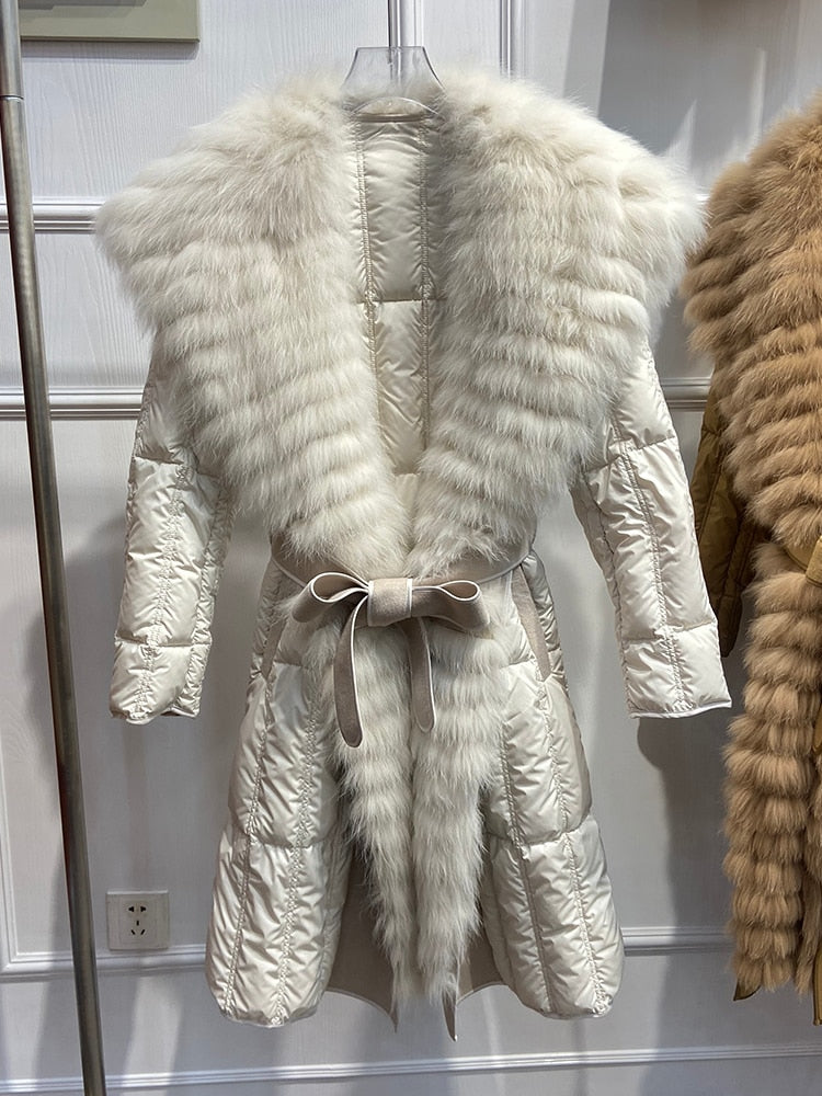 Real Fur Big Collar Goose Down Puffer Trench Coats