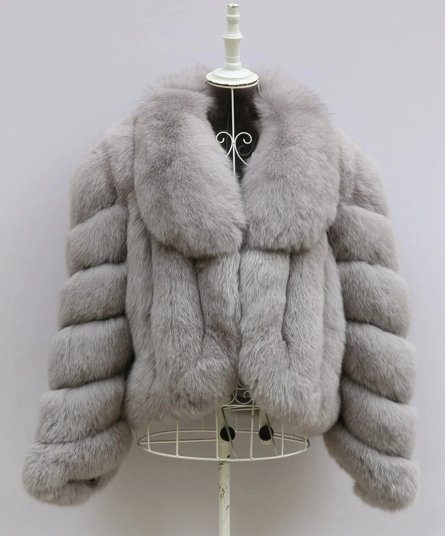 Cropped Pattern Real Fox Fur Coats