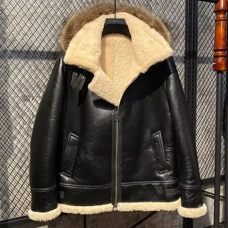 Genuine Leather Coats Shearling Liner Hooded