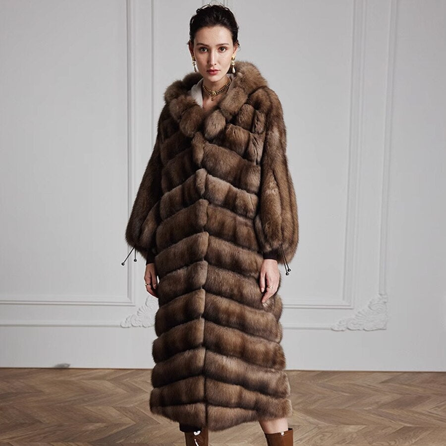 Real Fur X-Long Fur Coat With Hood