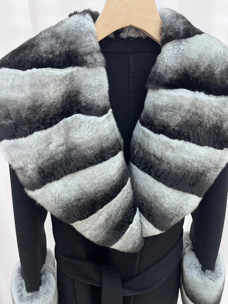 Long Cashmere Wool Coats Real Fur Collar & Cuffs
