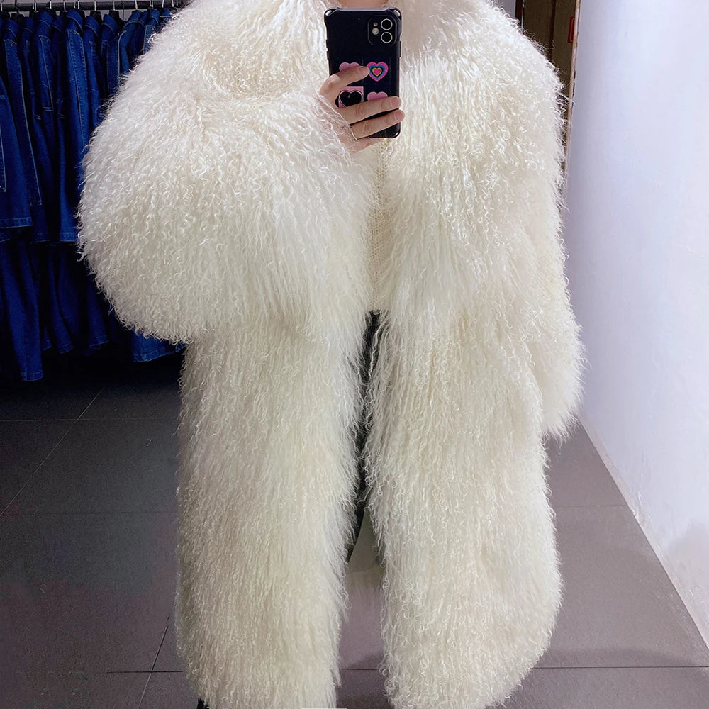 Real Mongolian Sheep Long Fur Coats