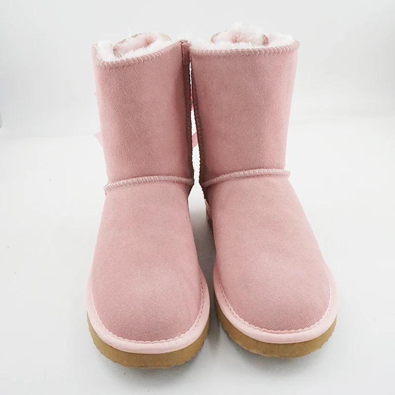 Genuine Leather Snow Boots Two Back Bow