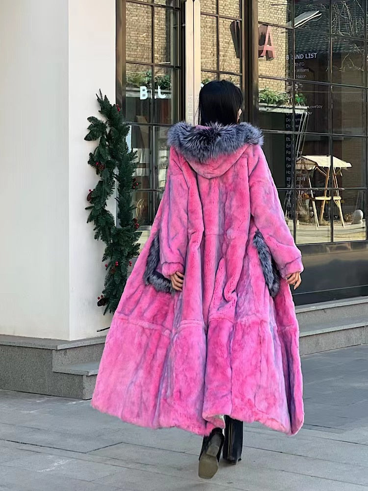 Real Fur X-Long Coats Real Fur Hood