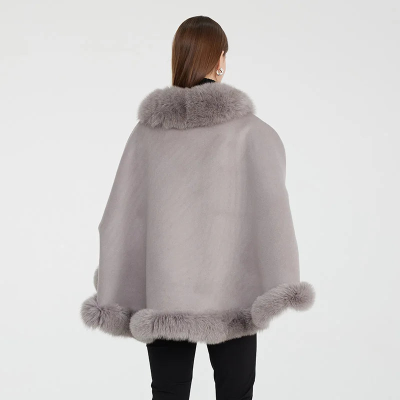 Cashmere Fox Fur Trim Ponchos