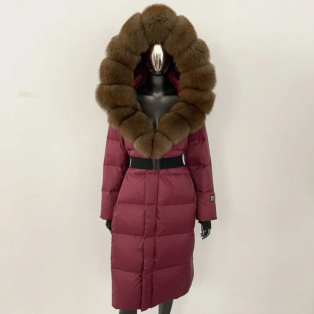 Real Fur Hooded X-long Duck Down Puffer Coats