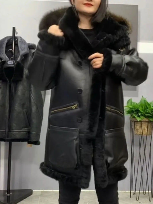 Genuine Leather Real Shearling Long Fur Coat