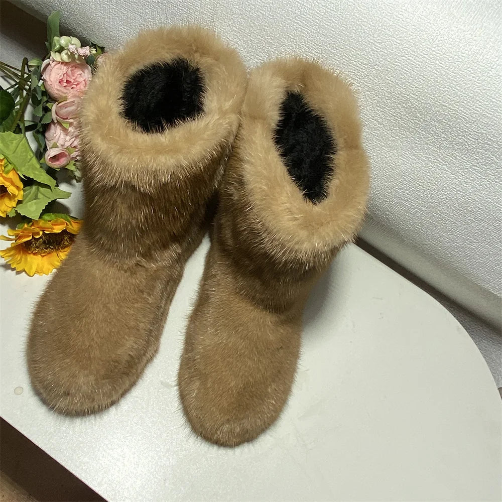 Real Mink Fur Boots Snow Boots