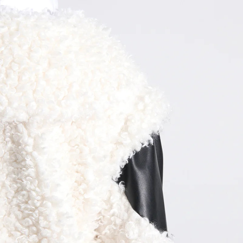 Pu Leather Fake Lambswool Fur Coats