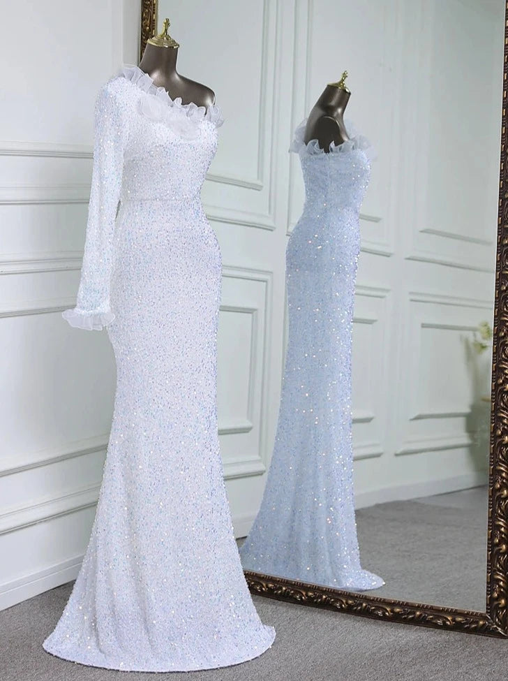 Sequins One Sleeve Lace Floor-Length Dresses