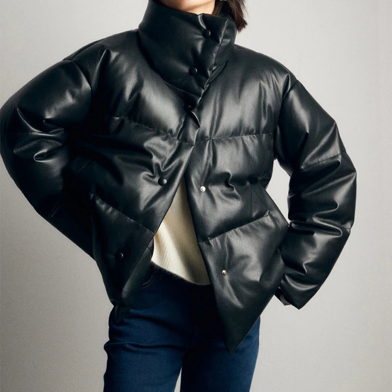 Genuine Leather Down Coat Winter Women Sheepskin Big Collar Design Loose Bread Clothes 90 Goose Down Coffe Short Jaqueta Puffer