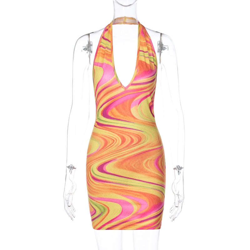 Color Swirl Backless Mini Dress