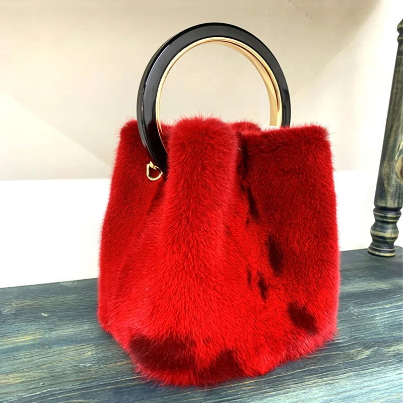 Luxury Real Mink Fur Handbag Purses